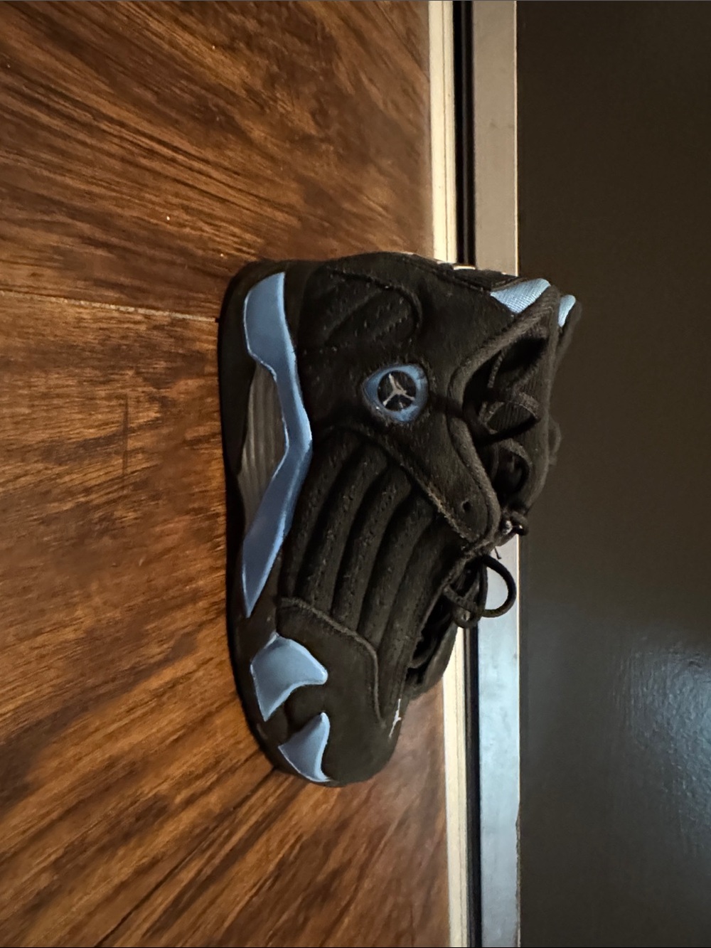 Black and Light Blue High-Top Jordans